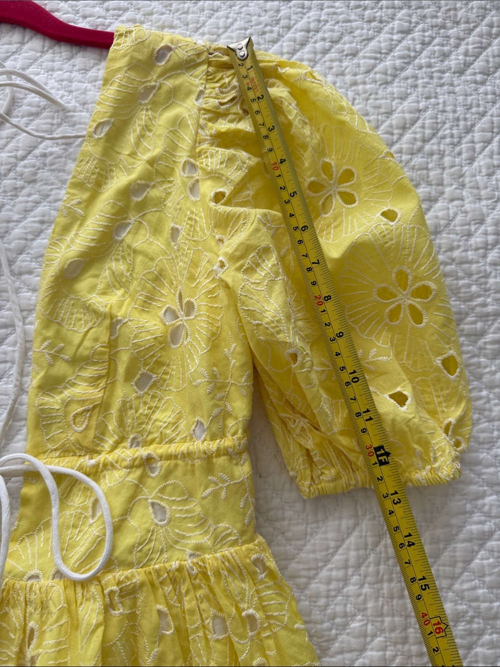 AVEC LES FILLES Yellow Eyelet Embroidered Open Back Puff Sleeve Size 2 Babydoll - Picture 12 of 16